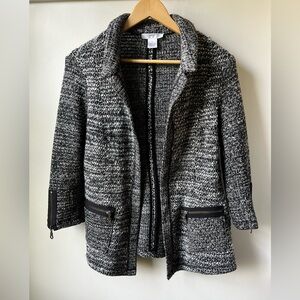 DREW Open Front Cardigan Sweater Jacket Artsy USA Pockets Collared Black White M